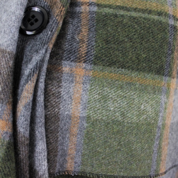New Italy Wool Poncho Wrap Plaid Blue Green Gray - Picture 6 of 9